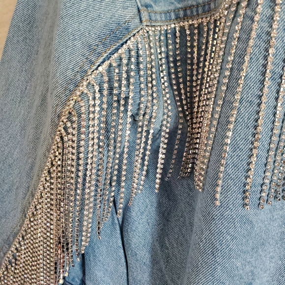 Free People Rhinestone Denim Bomber Jacket - Picture 14 of 15